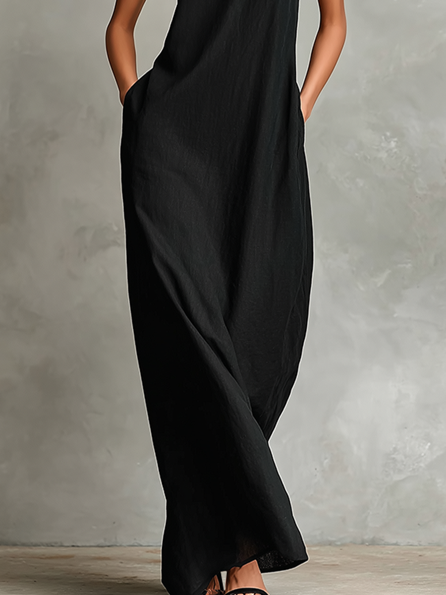 Catherine™ | Robe longue noire minimaliste