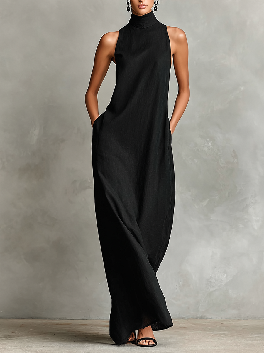 Catherine™ | Robe longue noire minimaliste