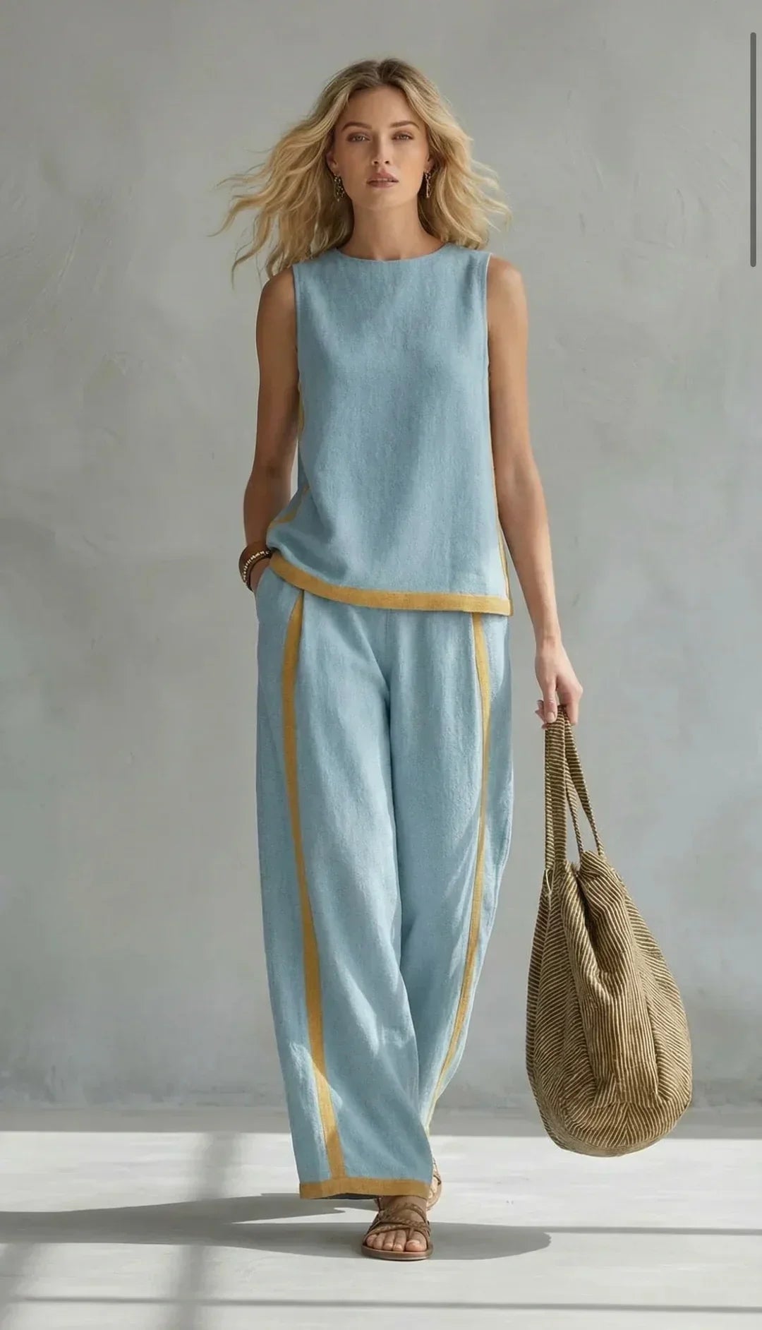 Ursula™ | Ensemble gilet et pantalon chic-décontracté aux finitions bicolores