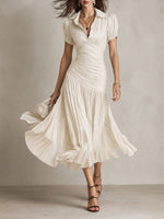 Adriana | Robe midi satinée à rayures rétro