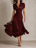 Adriana | Robe midi satinée à rayures rétro