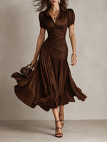 Adriana | Robe midi satinée à rayures rétro