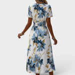 Denise | Robe Midi Fleurie Cache-Cœur à Taille Froncée