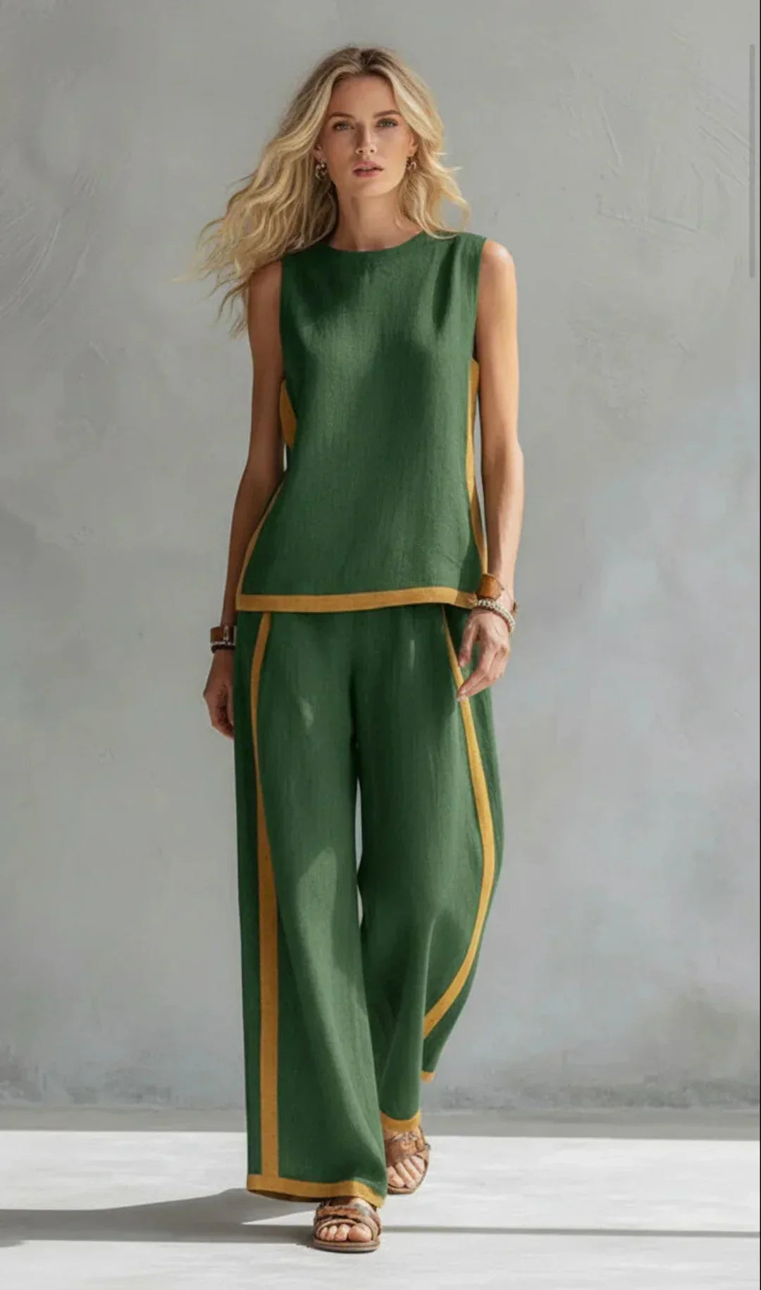 Ursula™ | Ensemble gilet et pantalon chic-décontracté aux finitions bicolores