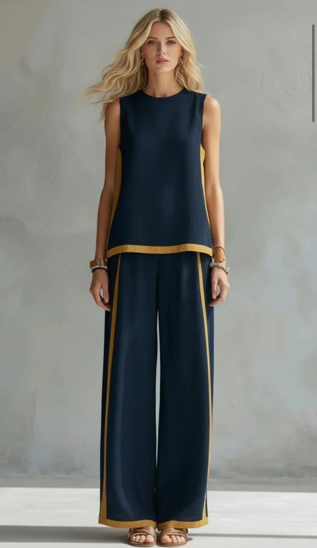 Ursula™ | Ensemble gilet et pantalon chic-décontracté aux finitions bicolores