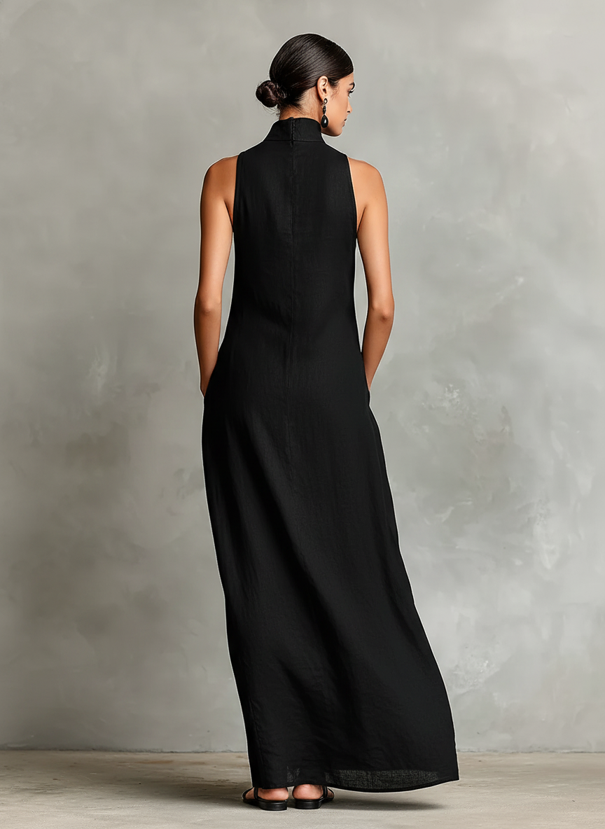 Catherine™ | Robe longue noire minimaliste