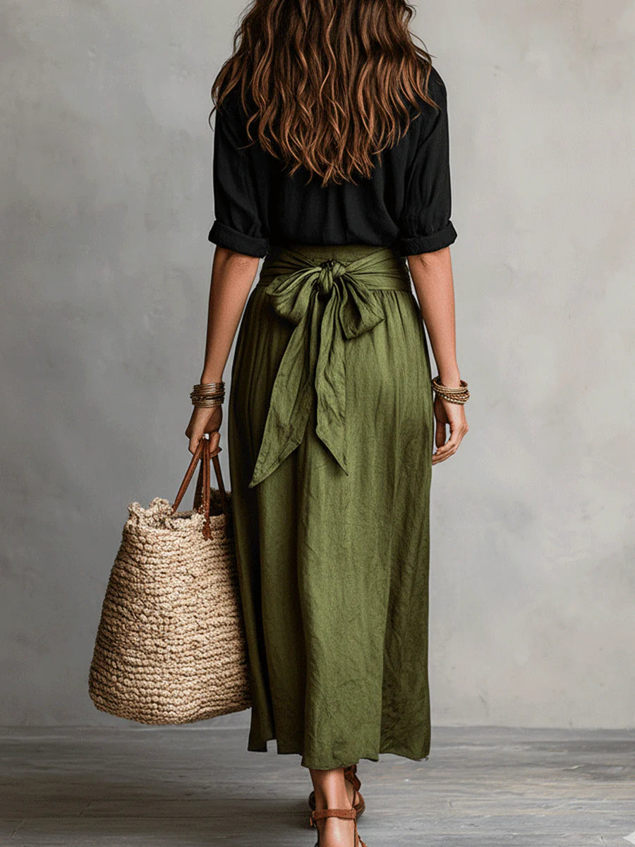 Jade | Ensemble Deux Pièces : Top Noir et Jupe Midi