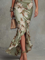 Clemence | Robe Longue en Satin Imprimé Fleuri