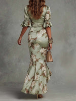 Clemence | Robe Longue en Satin Imprimé Fleuri