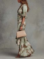 Clemence | Robe Longue en Satin Imprimé Fleuri