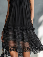 Pauline | Robe Mini Transparente à Pois, Volants et Bordure en Dentelle Noire