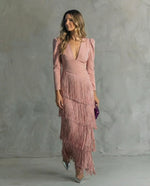 Claire™ | Robe midi élégante à manches frangées