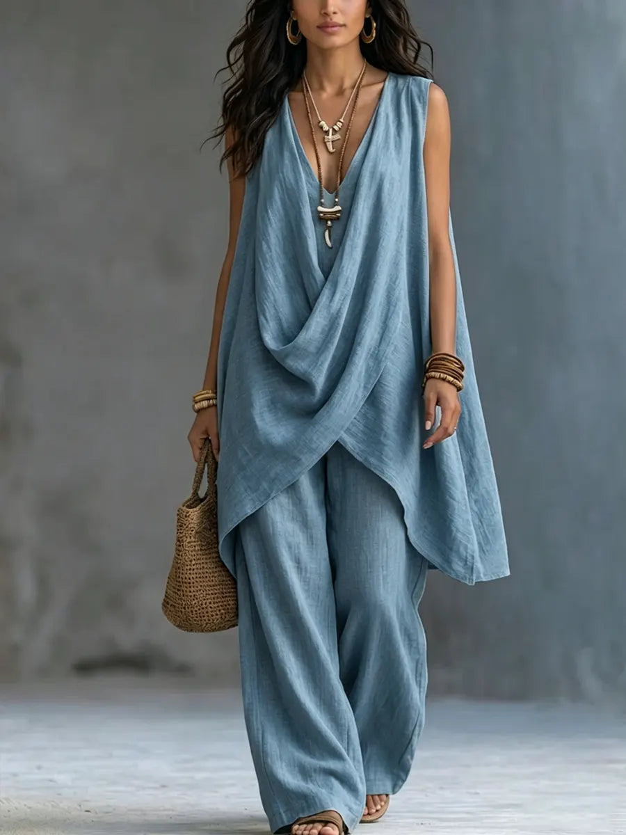 Geneviève | Ensemble Drapé avec Pantalon Large