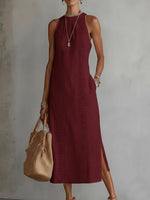 Jimena | Robe midi décontractée brodée à col mao