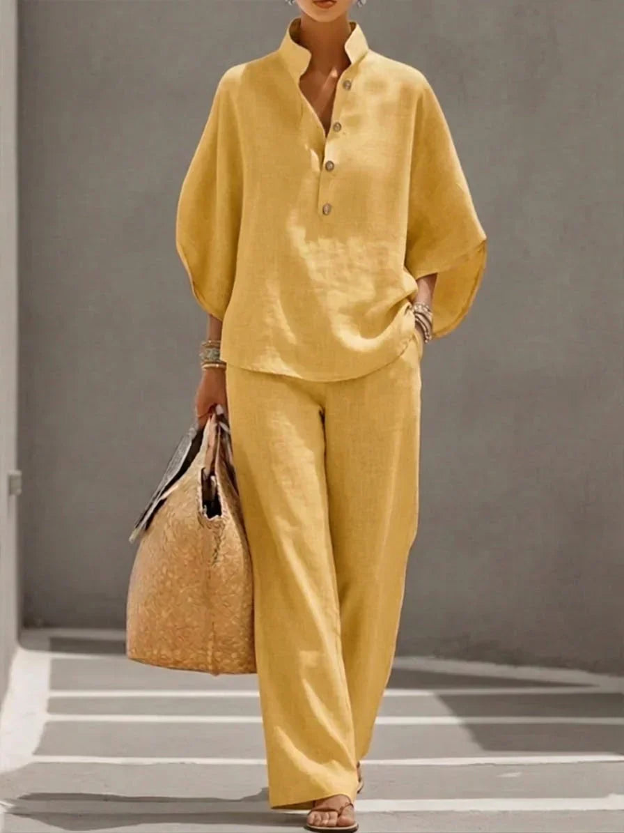 Océane | Ensemble en lin avec manches chauve-souris et pantalon large